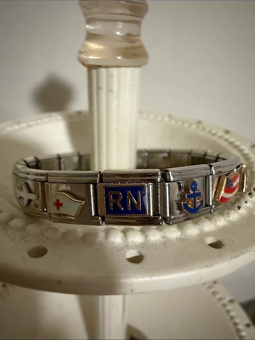 Italian Charm Link Bracelet with Patriotic & Nautical Enamel Charms